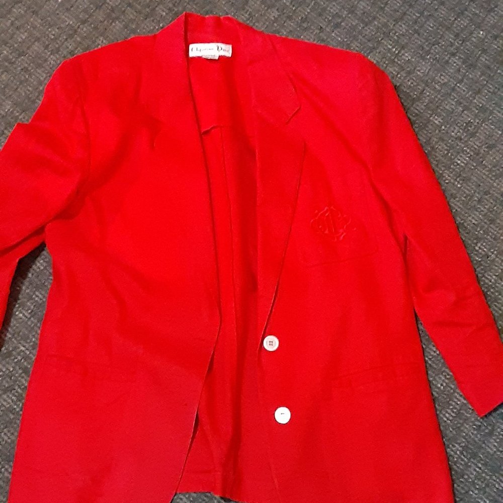 CHRISTIAN DIOR RED LINEN BLAZER SIZE 14 GORGEOUS SPRING